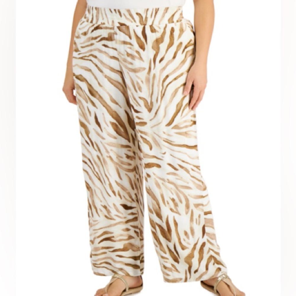 JM Collection Zebra Neutral Wide Leg Pants